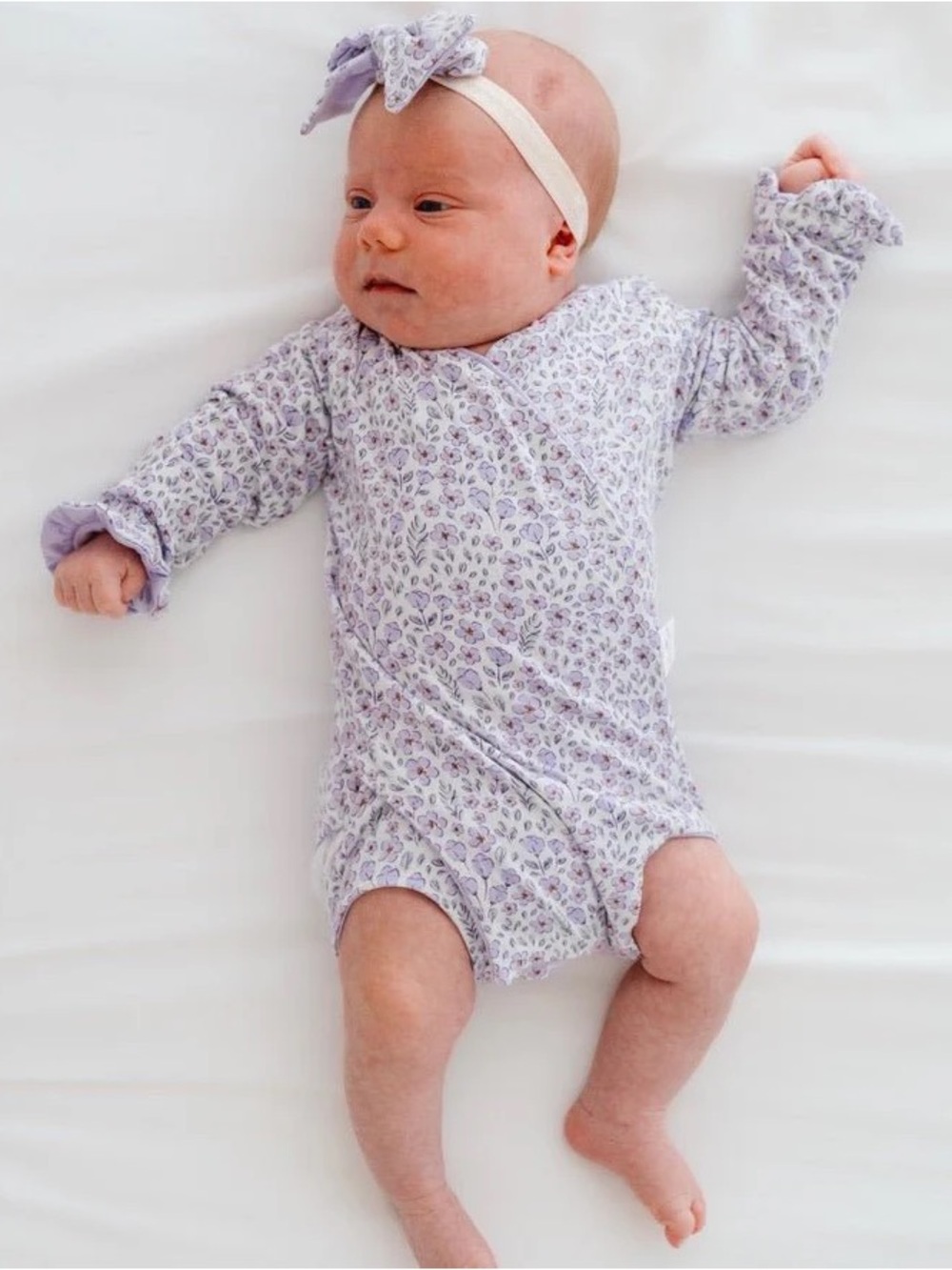 Baby Lavender Floral Long-Sleeve Pajamas with Beanie